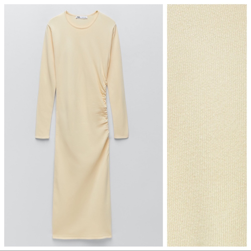 NWT. Zara Yellow Draped Knit Midi Dress. Size L. - Picture 5 of 9